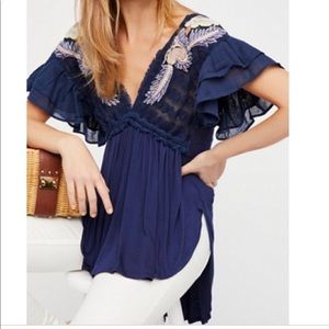 Free People Tunic Elegant Blue Top